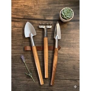 Himark Vintage Miniature Garden Tool Set 3pc Wood Metal Spade Rake Trowel Taiwan